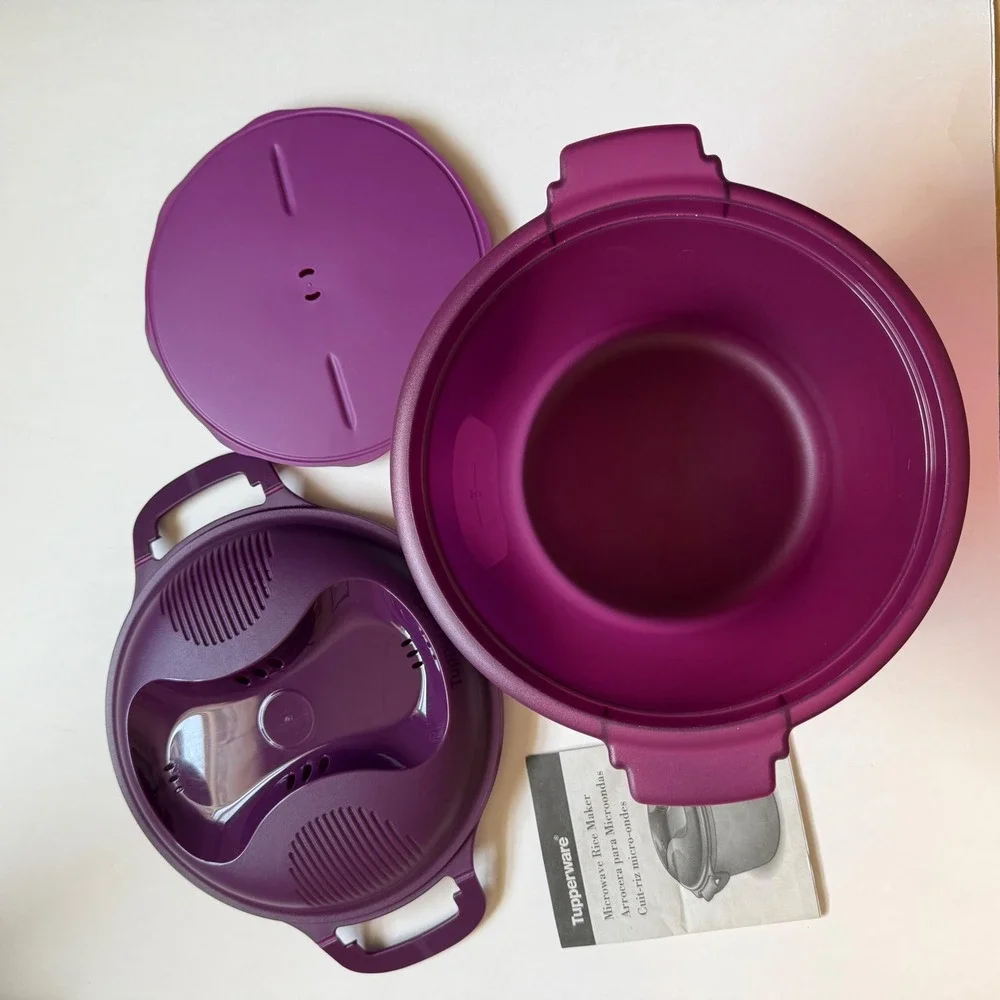 Tupperware Microwave Rice Maker Large 3L Plum Purple Steamer with Manual